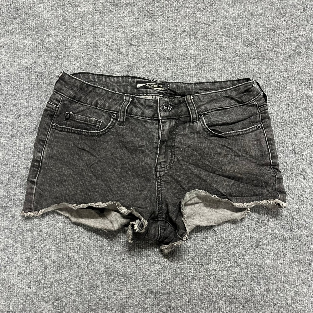 Lovesick Shorts Womens Size 7 Black Denim Cutoff Raw Hem Frayed Low Rise Stretch